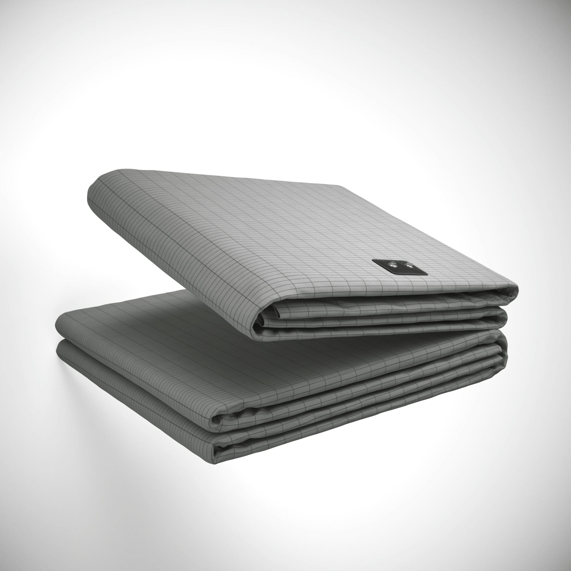 A modern bedroom showcasing grounding bed sheets with a promotional offer.